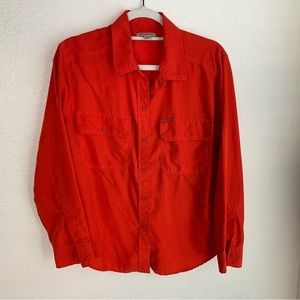 Calvin Klein Red / Orange Faux Suede Button Up Top
